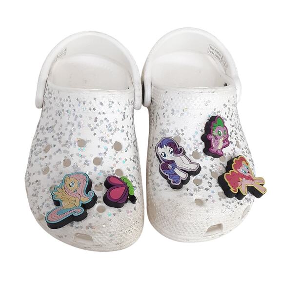 Crocs Clogs Girls 10 White Glitter Slip On Water Shoe My Little Pony Jibbitz - Picture 4 of 8